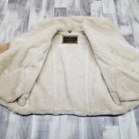 ✅Express Luxuries Faux Fur Lined Tan Genuine Leather Jacket Womens M Coat - Picture 4 of 12